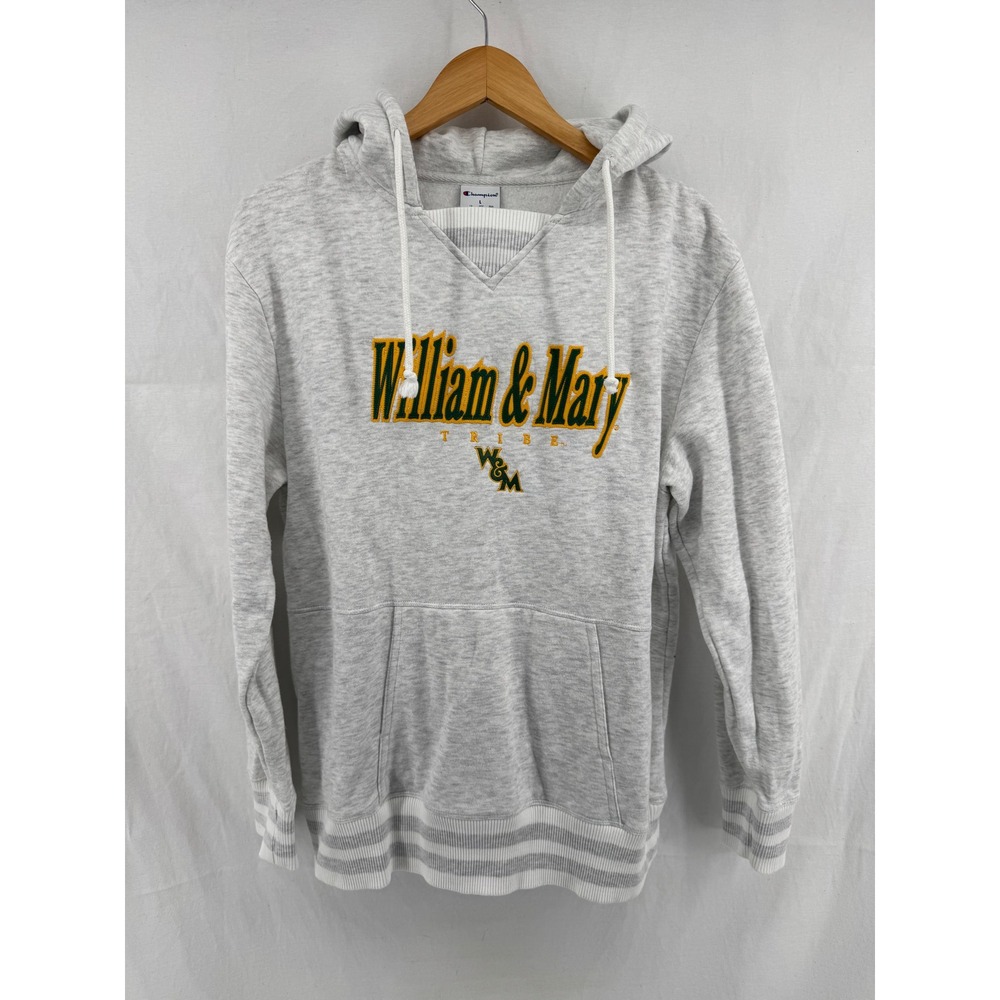 Champion William & Mary Tribe Hoodie Gray Striped Pullover Sweatshirt Women L